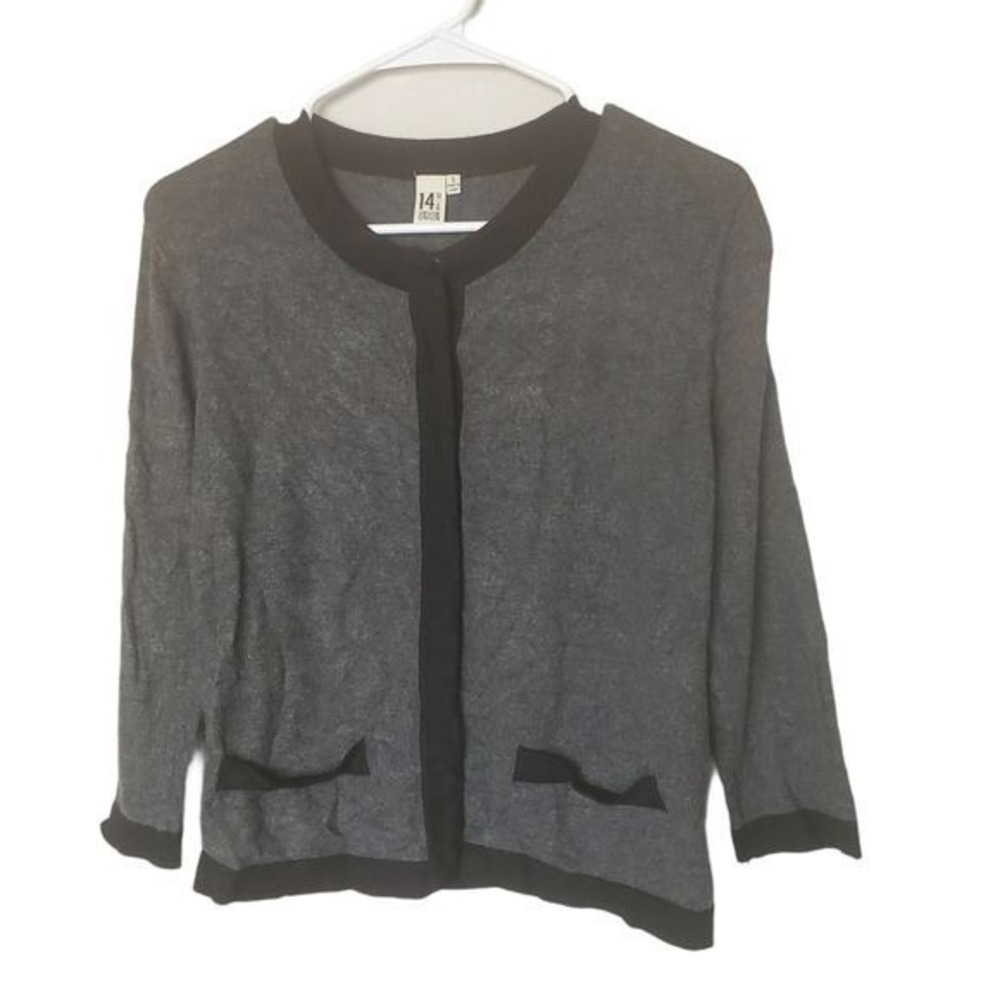 14th & Union Womens Dark Academia Preppy Cardigan Sweater S Gray Black Contrast